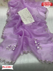 Lavender Pure Organza Handwork Saree
