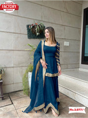Teal Blue Designer Kurtha Sharara Dupatta Set