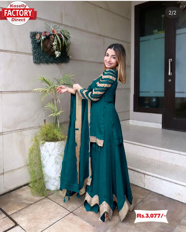 Green Designer Kurtha Sharara Dupatta Set