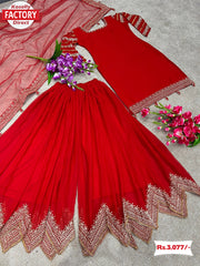 Red Designer Kurtha Sharara Dupatta Set