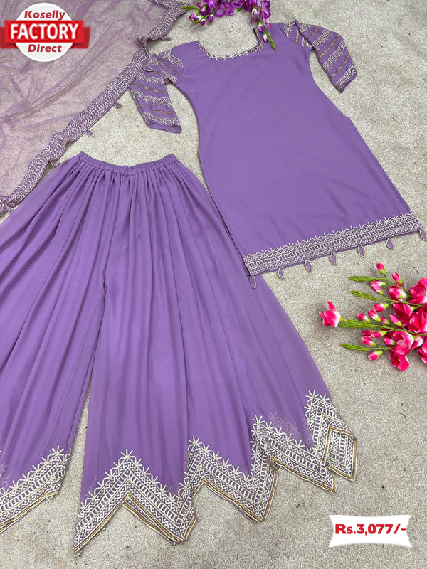 Lavender Designer Kurtha Sharara Dupatta Set
