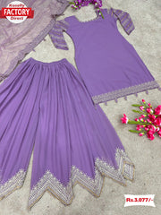 Lavender Designer Kurtha Sharara Dupatta Set