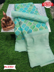 Moss Chiffon Foil Work Saree