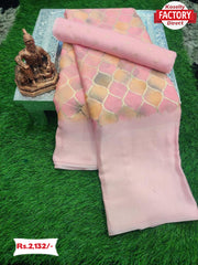 Moss Chiffon Foil Work Saree