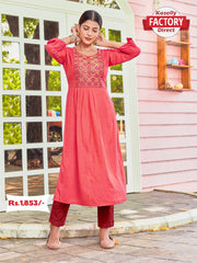 Dark Peach Embroidered Kurthi Top