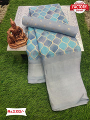 Moss Chiffon Foil Work Saree