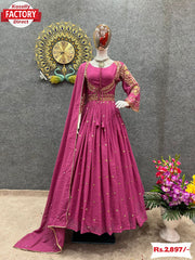 Magenta Embroidered Gown Dupatta Set