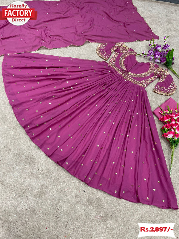 Magenta Embroidered Gown Dupatta Set