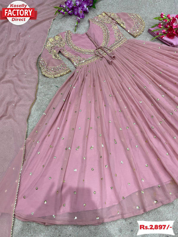 Light Pink Embroidered Gown Dupatta Set