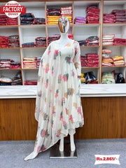 White Pure Chiffon Gown Pant Dupatta Set