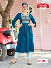 Turquoise Embroidered Kurthi Top