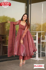 Nude Pink Gown Pant Dupatta Set