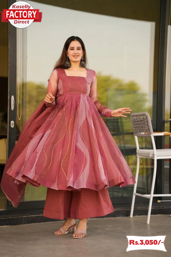 Nude Pink Gown Pant Dupatta Set