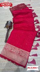 Hot Pink Pure Dola Silk Partywear Saree