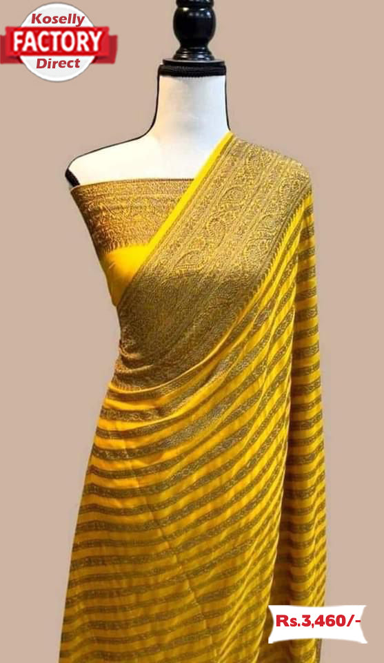 Yellow Khadi Georgette Silk Banarasi Saree