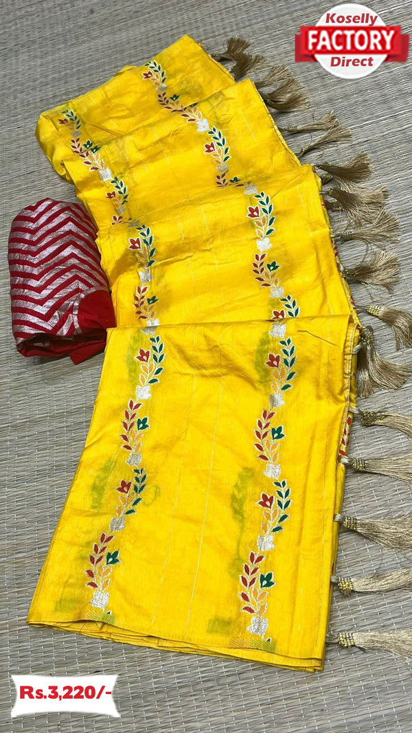Yellow Pure Dola Silk Saree