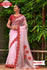 Baby Pink Organza Designer Saree with Red Rose Border