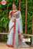 Off-White Organza Designer Saree with Red Rose Border