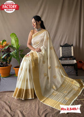 Off-white Pure Soft Silk Saree
