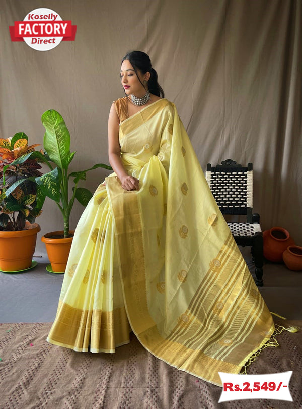Light Yellow Pure Soft Silk Saree