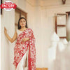 Red and White Aari Work Designer Saree