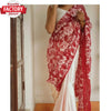 Red and White Aari Work Designer Saree
