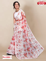 Organza Designer Embroidered Saree