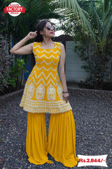 Yellow Kurtha Sharara Dupatta Set