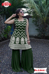 Green Kurtha Sharara Dupatta Set