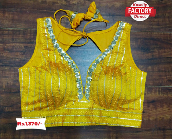 Yellow Designer Silk Embroidered Blouse