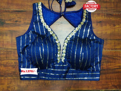 Royal Blue Designer Silk Embroidered Blouse