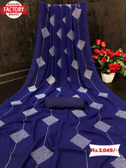 Blue Swarovski Stone-work Designer Saree