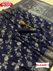 Navy Blue Silver Zari Banarasi Silk Saree