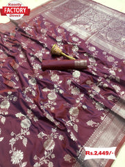 Maroon Silver Zari Banarasi Silk Saree