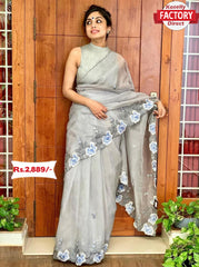 Pure Organza Viscose Thread-work Saree
