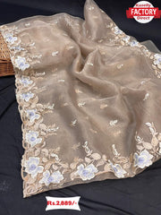 Pure Organza Viscose Thread-work Saree