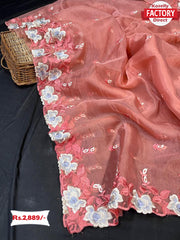 Pure Organza Viscose Thread-work Saree