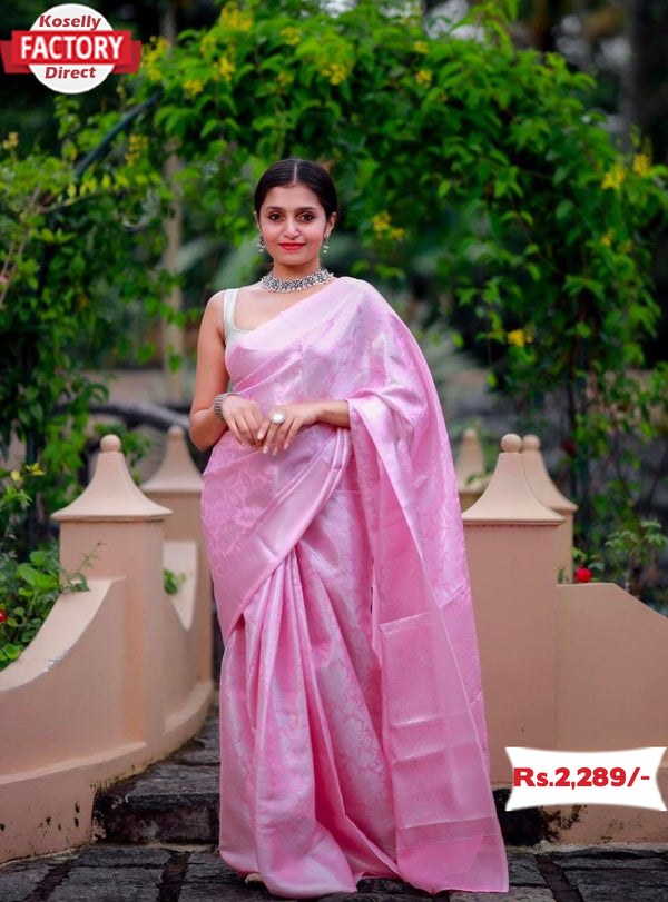 Pink Silver Zari Banarasi Silk Saree