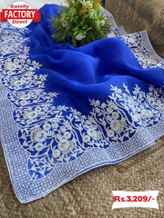 Royal Blue Kashmiri Work Partywear Saree