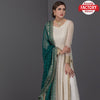 White Partywear Long Kurtha Pant Dupatta Set