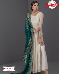 White Partywear Long Kurtha Pant Dupatta Set