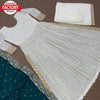 White Partywear Long Kurtha Pant Dupatta Set