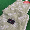 Olive Pure Chinnon Silk Saree With Stitched Blouse