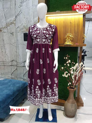 Wine Embroidered Georgette Anarkali Dress
