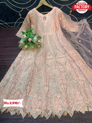 Peach Embroidered Gown with Embroidered Dupatta