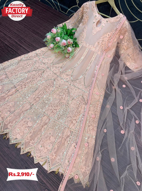 Peach Embroidered Gown with Embroidered Dupatta