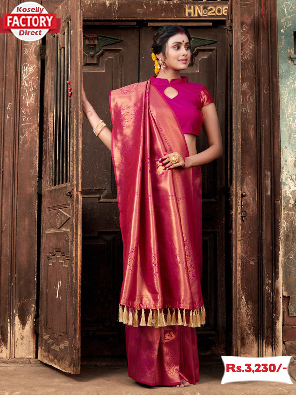 Wine Pure Silk Rich Zari Banarasi Saree