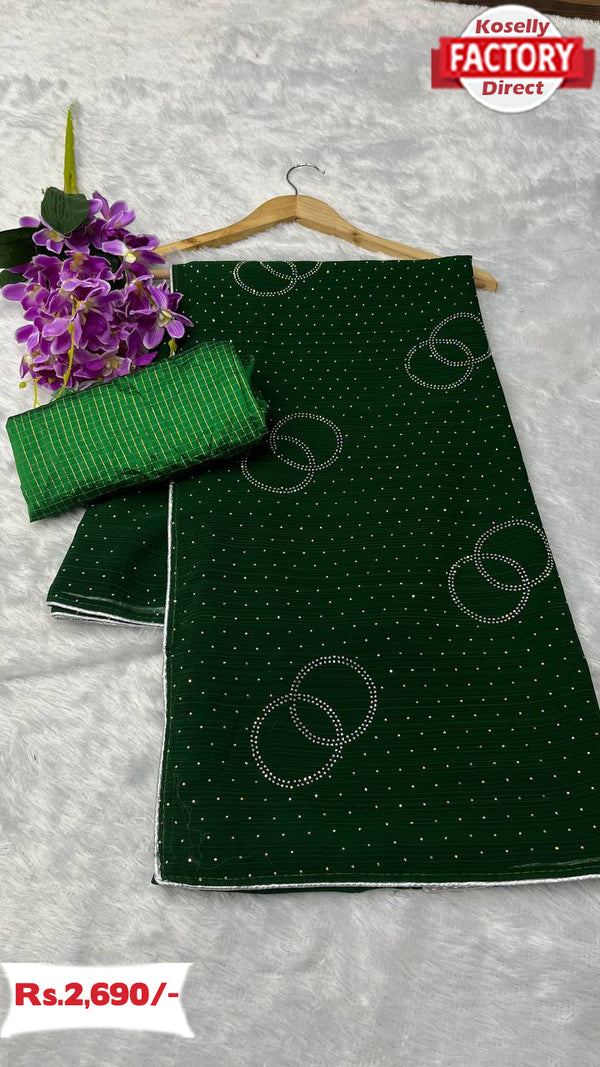 Green Zomato Silk Stone Work Partywear Saree
