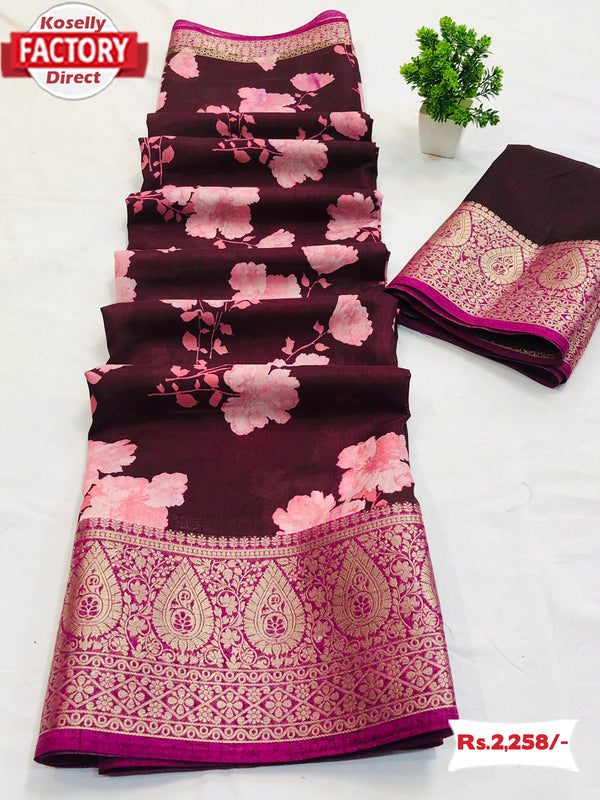 Dola Silk Digital Printed Saree With Banarasi Border