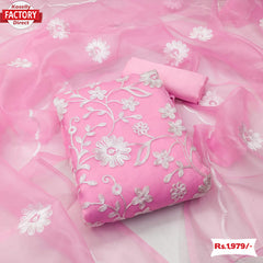 Pink Organza Aari Work Kurtha Suruwal